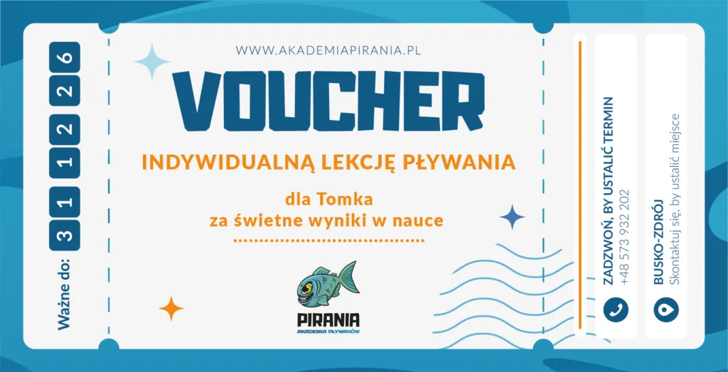 Duzy voucher piranii na lekcje indywidualna imienny